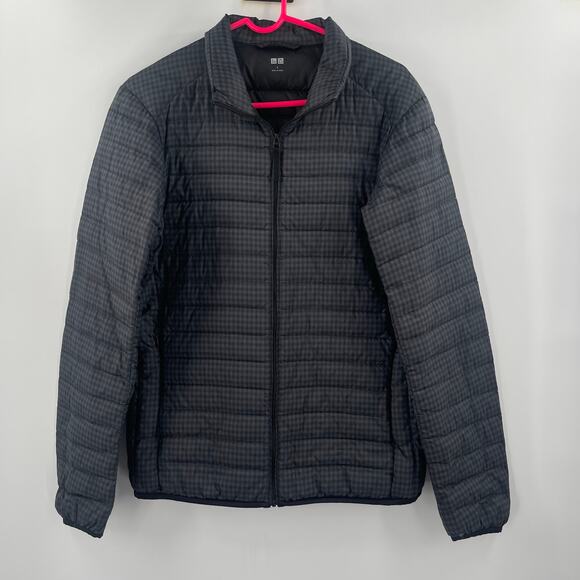 UNIQLO Puffer Jacket Size Small Check Lightweight Men's 90% Down Fill Gray/Black - Picture 16 of 16